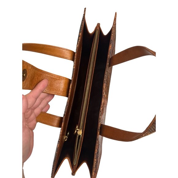 Snake Leather Handbag With Double Handles & Snap Closure - Picture 8 of 11